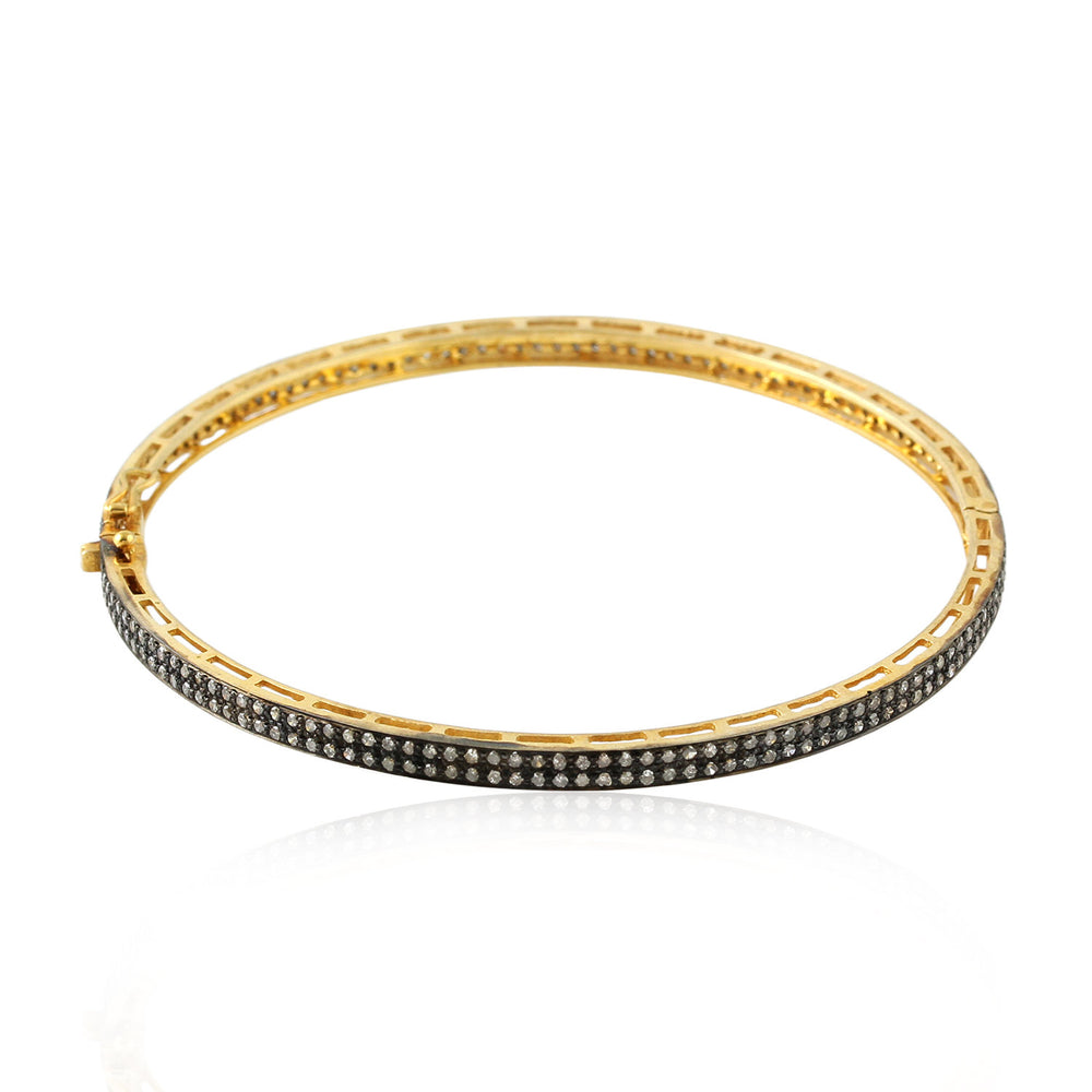 Natural Diamond Pave Sleek Bangle 14K Gold 925 Silver Jewelry For Gift