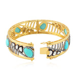 18Kt Gold 925 Silver Uncut Diamond Turquoise Bangle December Birthstone Jewelry Gift
