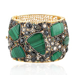 Natural Emerald, Malachite & Sapphire Pave Diamond Bangle 18K Yellow Gold 925 Silver Jewelry