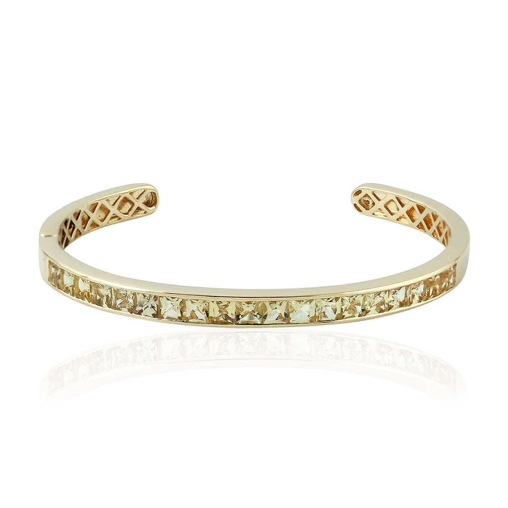 Natural Aquamarine Beryl Gemstone Cuff Bangle 14k Yellow Gold Jewelry Gift
