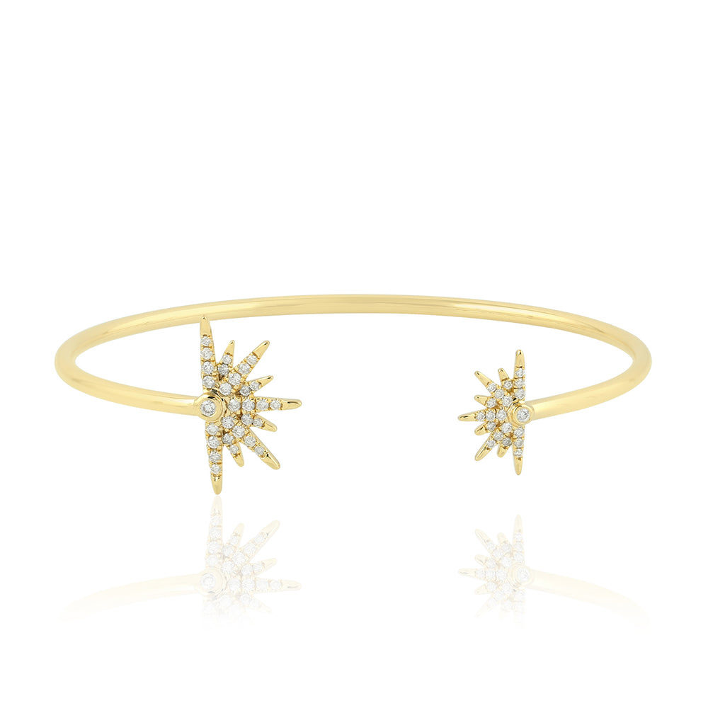 18k Gold Studded Diamond Star Burst Cuff Bangles Pave Jewelry