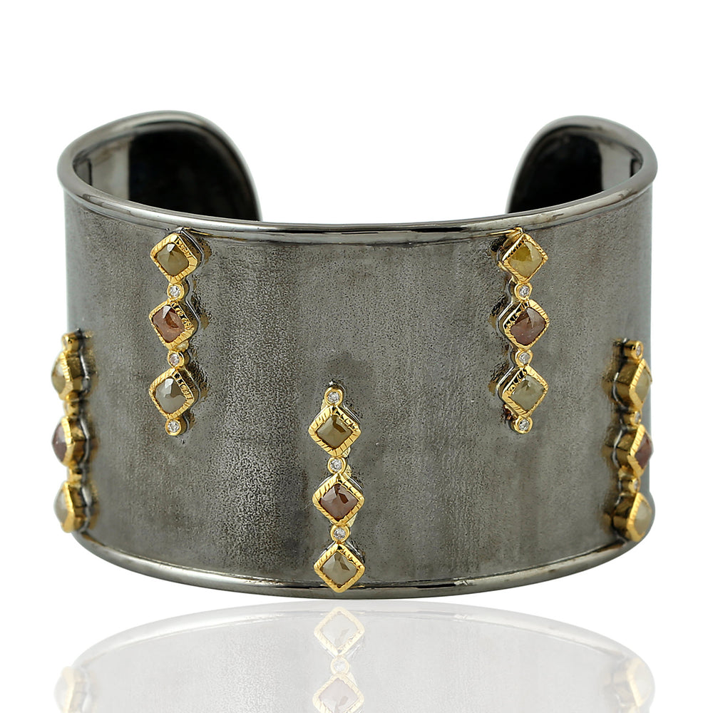 Bezel Set Ice Diamond 925 Silver 18k Gold Silver Designer Cuff Bangle Jewelry For Women