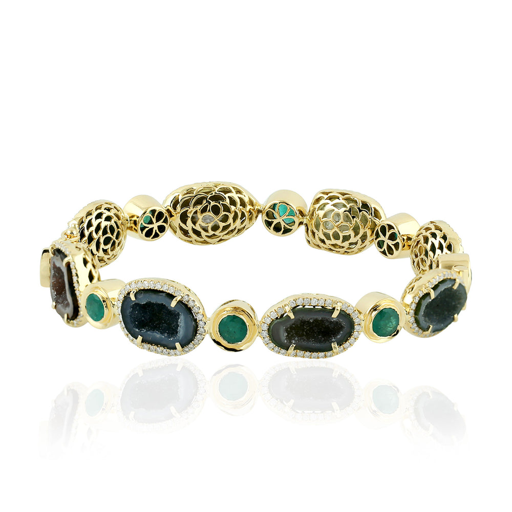 Natural Emerald Bangle 18k Yellow Gold Jewelry