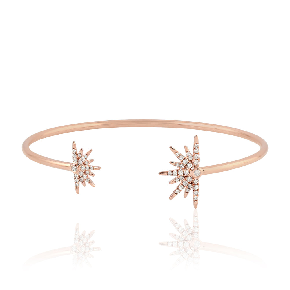 18kt Rose Gold & Pave Diamond Starburst Cuff Bangle Bracelet Jewelry Gift