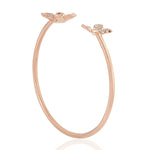 Micro Pave Diamond Daisy Design Open Cuff Elegant 18k Rose Gold Bangle