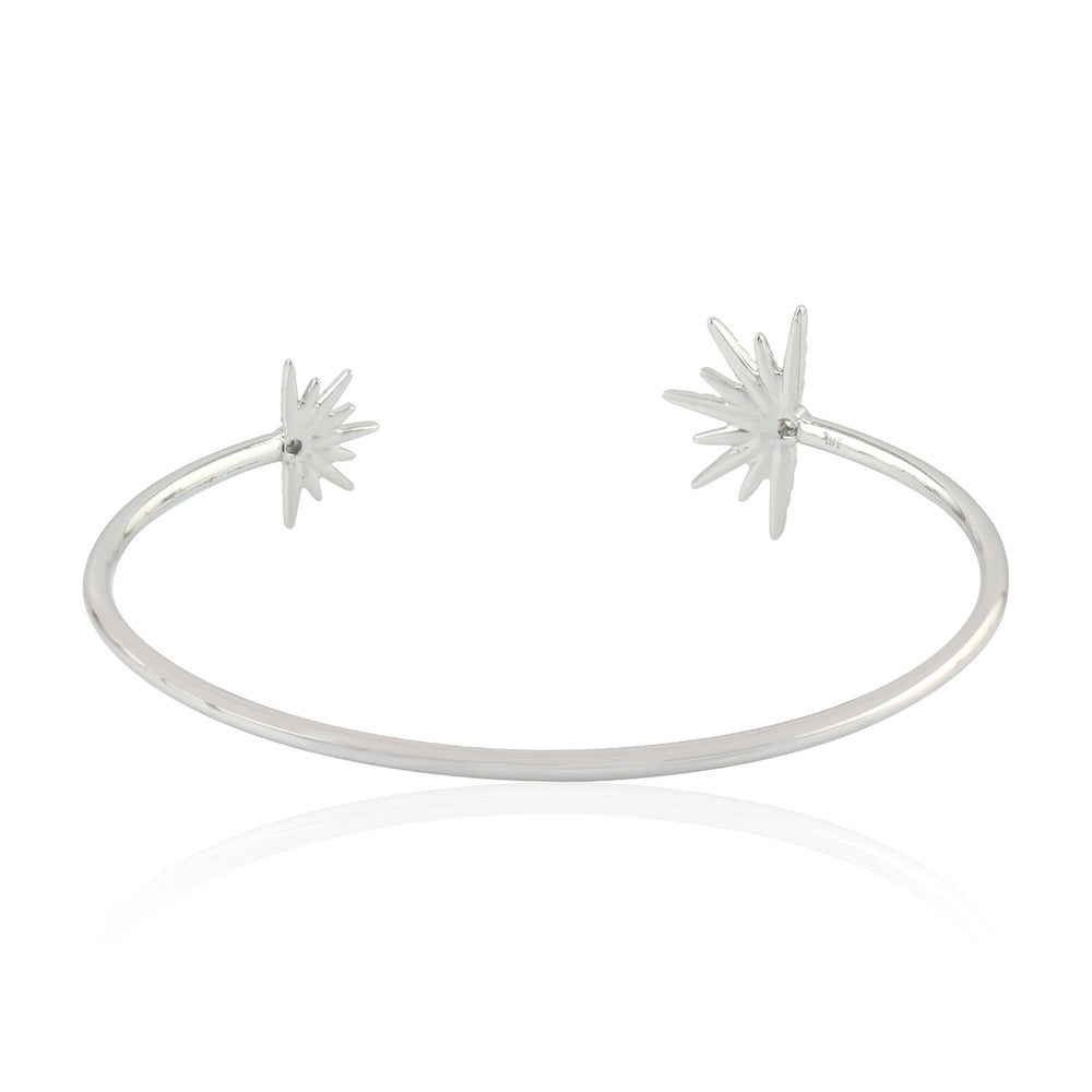 Natural Diamond Star Burst Design Cuff Bracelet 18K White Gold Jewelry