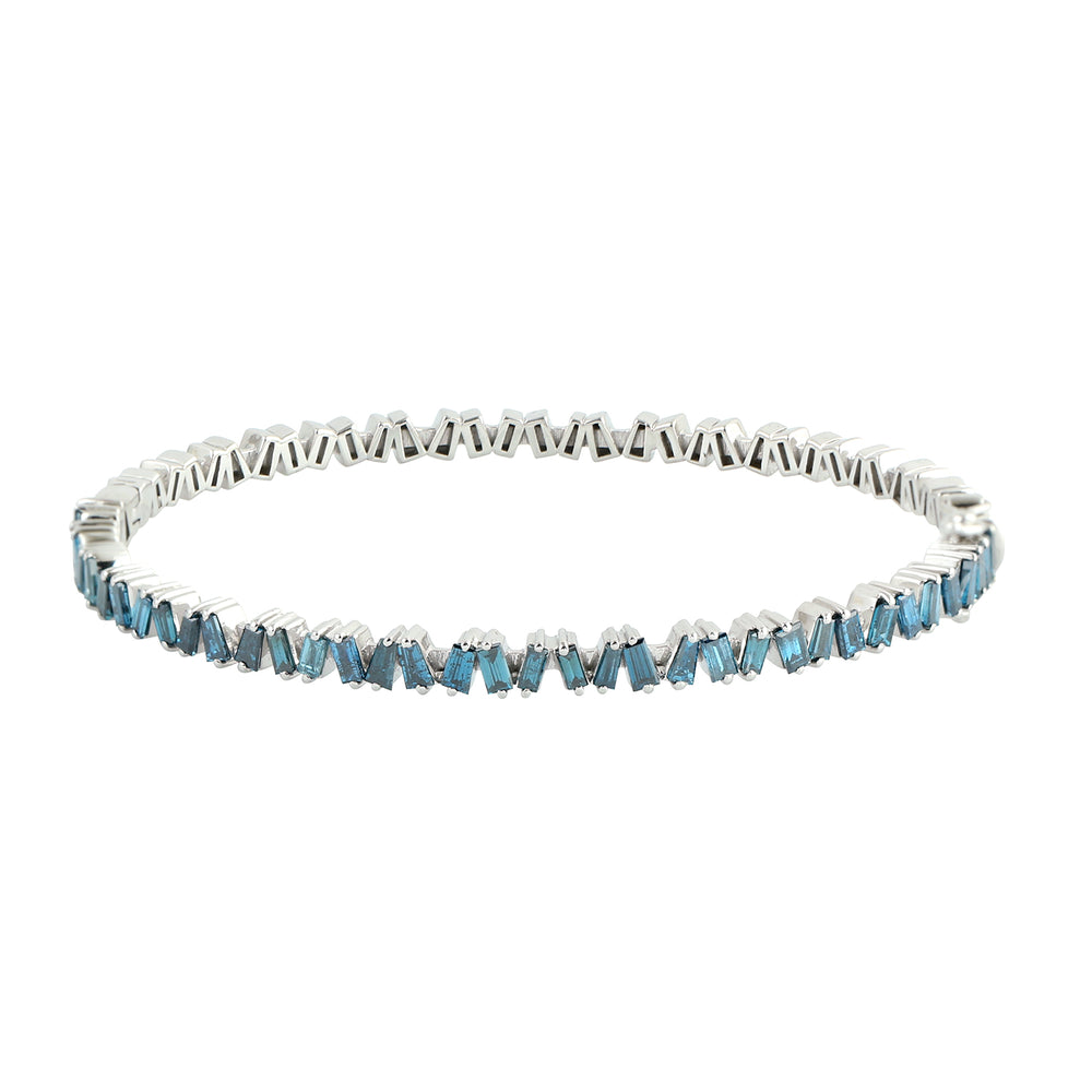 Baguette Blue Diamond Bracelet In 14k White Gold Handmade Jewelry