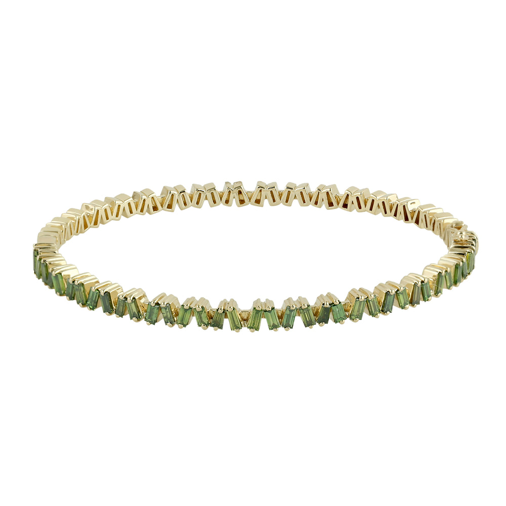 Baguette Green Diamond Bracelet In 14k Yellow  Gold Handmade Jewelry