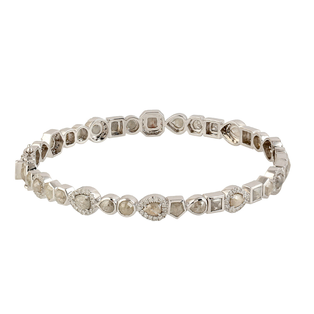 Natural Diamond Bangle Bracelet 18k White Gold Handmade Jewelry