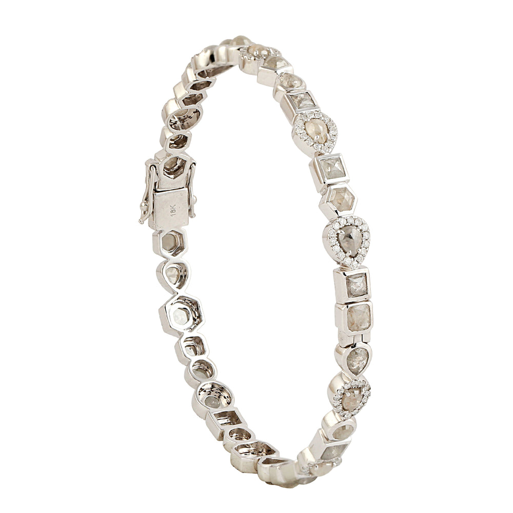 Natural Diamond Bangle Bracelet 18k White Gold Handmade Jewelry