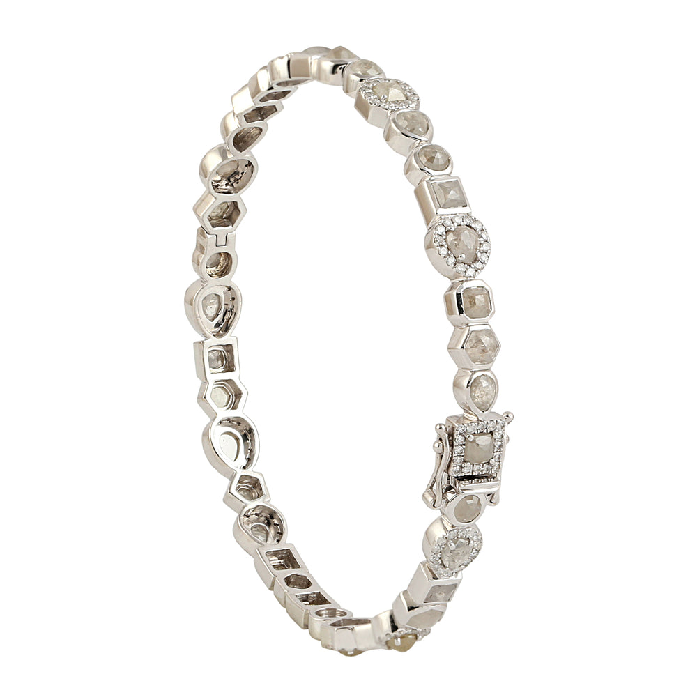 18k White Gold Bangle Bezel Diamond Bracelet Women Jewelry