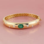 18k Yellow Gold Natural Emerald Diamond Band Ring Handmade Jewelry
