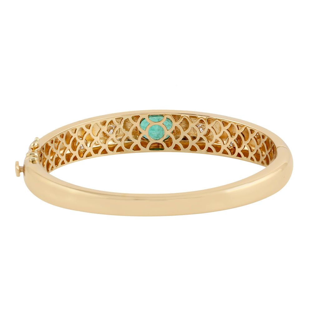 18k Yellow Gold Natural Emerald Diamond Band Ring Handmade Jewelry