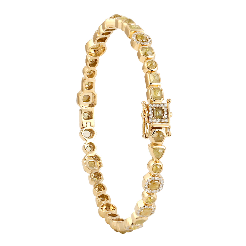 18k Yellow Gold Pave Diamond Bangle Handmade Women's Jewelry