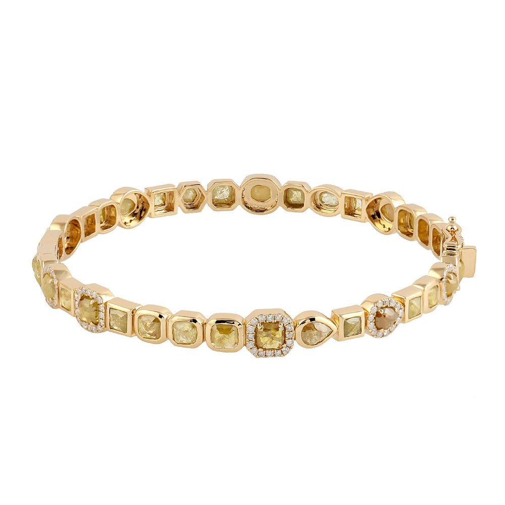 18k Yellow Gold Bangle Bezel Set Diamond Bracelet Jewelry