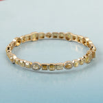 18k Yellow Gold Ice Diamond Bangle Handmade Women's Jewelry