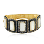 Pave Diamond Bracelet Mother Of Pearl Bangle 18K Gold 925 Silver Gift