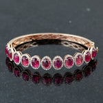 Oval Pink Tourmaline & Pave Diamond classy Bangle In 14k Rose Gold For Her