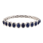 14k White Gold Natural Blue Sapphire & Pave Diamond Bangle Bracelet For Her