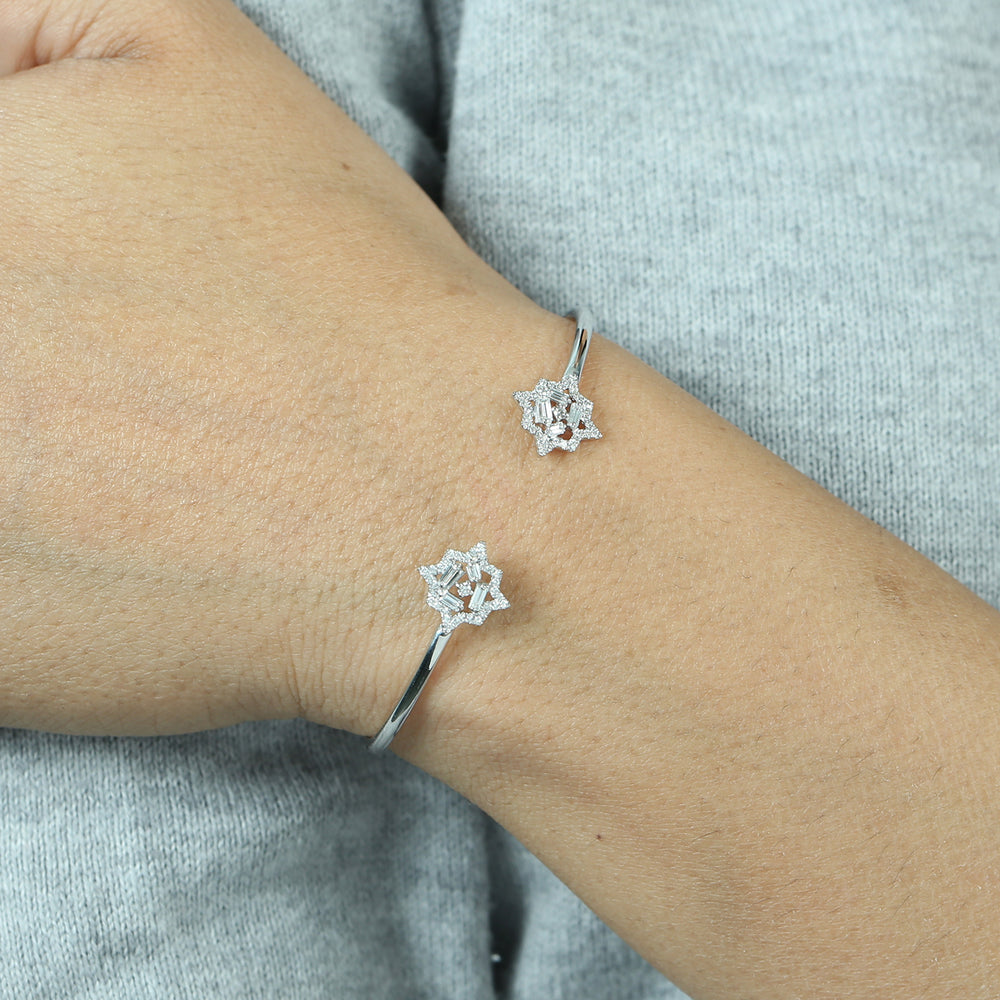 Beautiful Tapered Diamond Cluster Cuff Bangle In 18k White Gold For Her