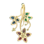Ruby Sapphire Emerald Pave Diamond Solid Gold Designer Pendant Jewelry