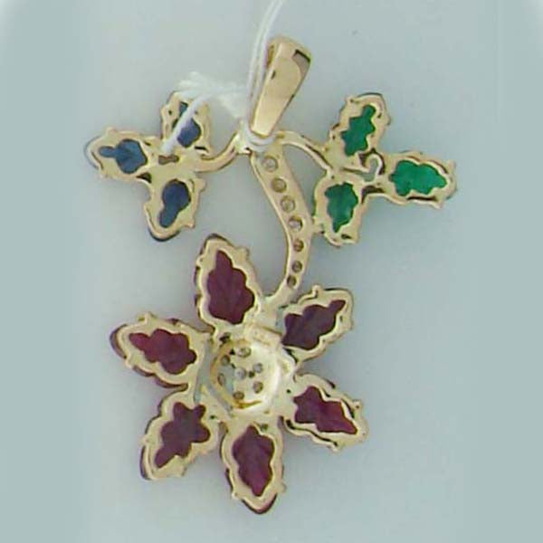 Diamond 18K Solid Gold Ruby Blue Sapphire Emerald Pendant Pave Jewelry