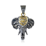 Pave Diamond 18K Gold 925 Sterling Silver Carved Elephant Charm Pendant Jewelry Gift