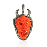 Pave Diamond Carved Coral Skull Pendant 18k Gold 925 Silver Spooky Jewelry