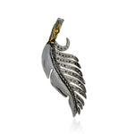 Feather Design Pendant Pave Diamond Gold Silver Enamel Jewelry