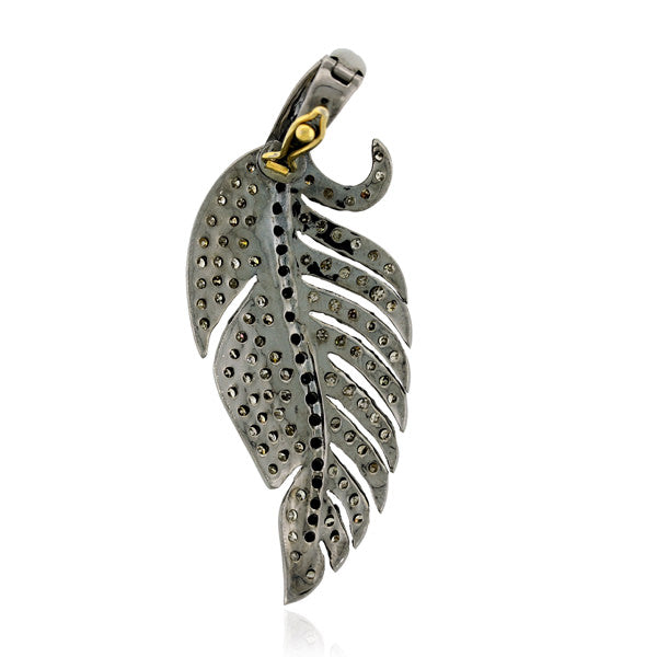 Natural Pave Diamond 18k Gold Feather Pendant Gift 925 Silver Fashion Jewelry