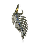 Pave Diamond Feather Sapphire 18k Gold 925 Sterling Silver Pendant Gift Jewelry