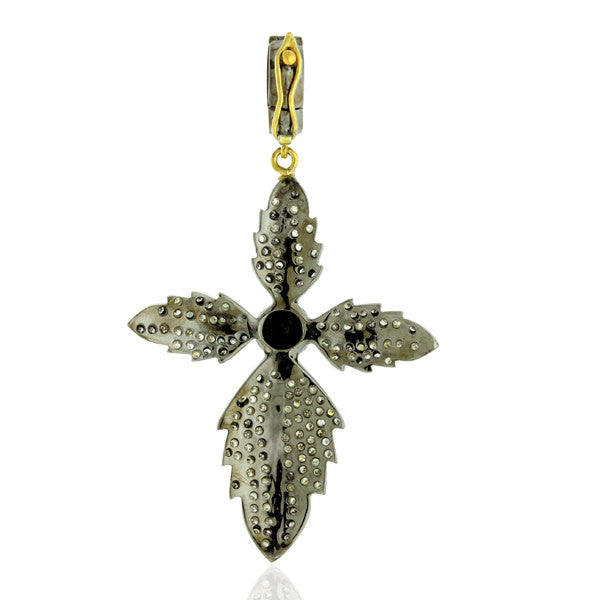 Diamond 18K Gold Silver Religious Cross Sign Feather Gemstone Pendant Jewelry
