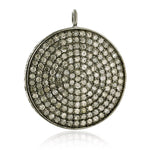 Pave Diamond 925 Silver Disc Charm Pendant Jewelry For Gift