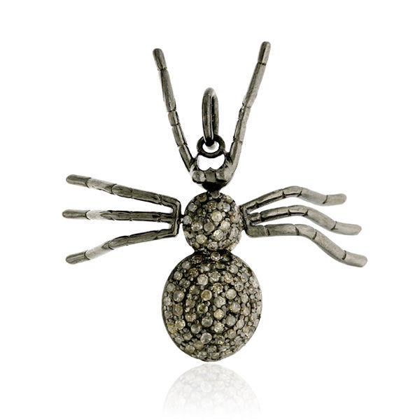 Pave Diamond 925 Sterling Silver Spider Charm Spooky Pendant