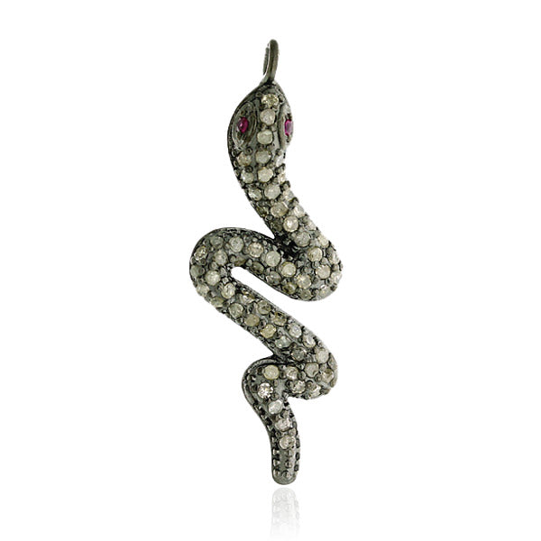 Pave Diamond Snake Design Pendant 925 Silver Handmade Gift
