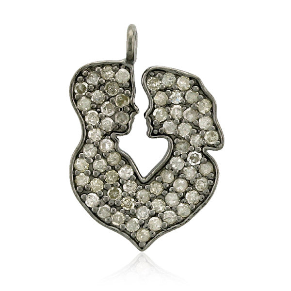 Pave Diamond Couple Charm love Pendant In Sterling Silver Gift