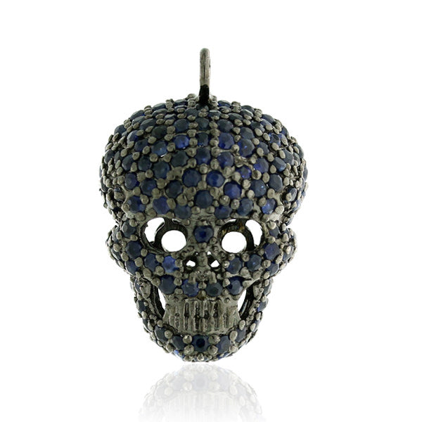 Blue Sapphire Sterling Silver Skull Charm Pendant  Gift