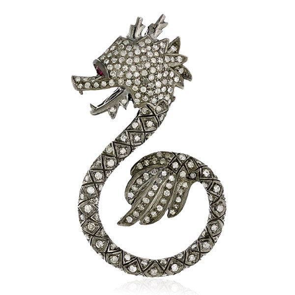 Pave Diamond Ruby Gemstone 18k Gold 925 Sterling Silver Dragon Charm Pendant