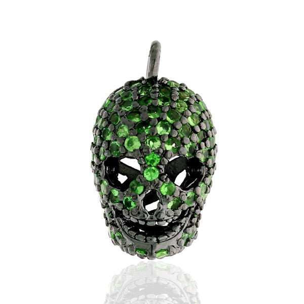 Tsavorite Extreme Human Skull Charm Pendant In Sterling Silver Gift