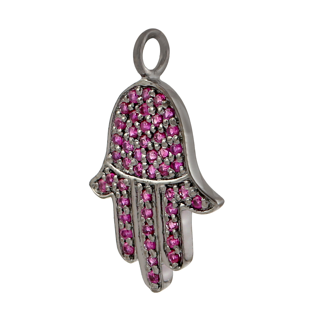 Handmade Natural Ruby Gemstone Hamsa Charm Pendant In 925 Sterling Silver Religious Gift