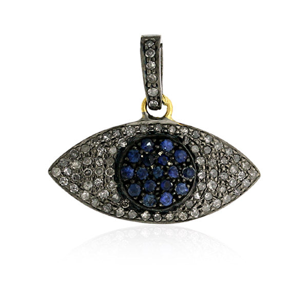 Sapphire Pave Diamond 925 Sterling Silver Charm Evil Eye Pendant Jewelry