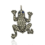 Pave Diamond Frog Pendant Blue Sapphire 925 Silver Handmade Jewelry Gift