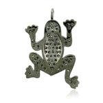 Pave Diamond Frog Pendant Blue Sapphire 925 Silver Handmade Jewelry Gift