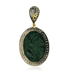 Natural Cameo Pave Diamond Oval Pendant In 18k Gold Silver For Women