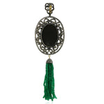 Natural Emerald Beads Tassel Cameo Diamond Gemstone 18k Gold Silver Pendant
