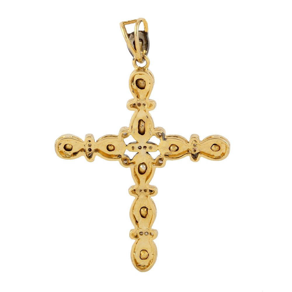 14k Gold 925 Sterling Silver Uncut Diamond Cross Pendant Mythological Jewelry