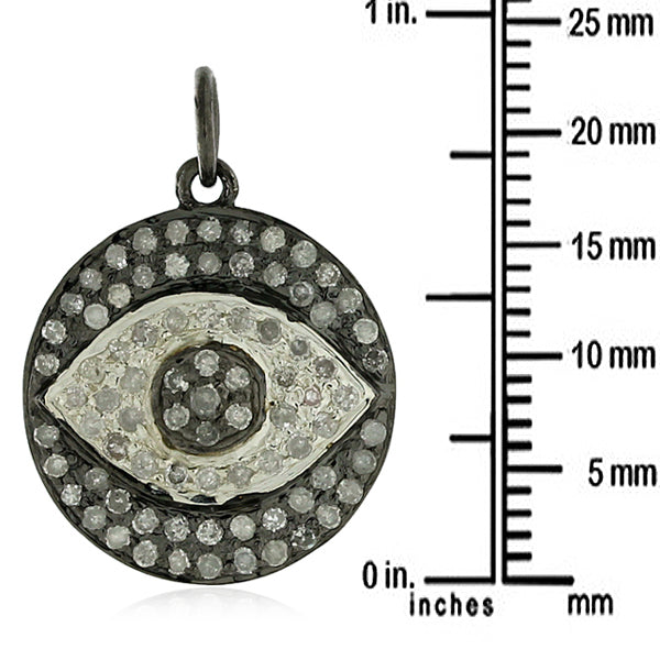 Pave Diamond 925 Sterling Silver Evil Eye Charm Disc Pendant Jewelry