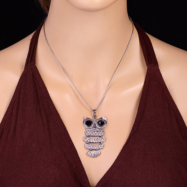 Owl Shape Pave Diamond Onyx 925 Sterling Silver Designer Pendant Fashion Jewelry