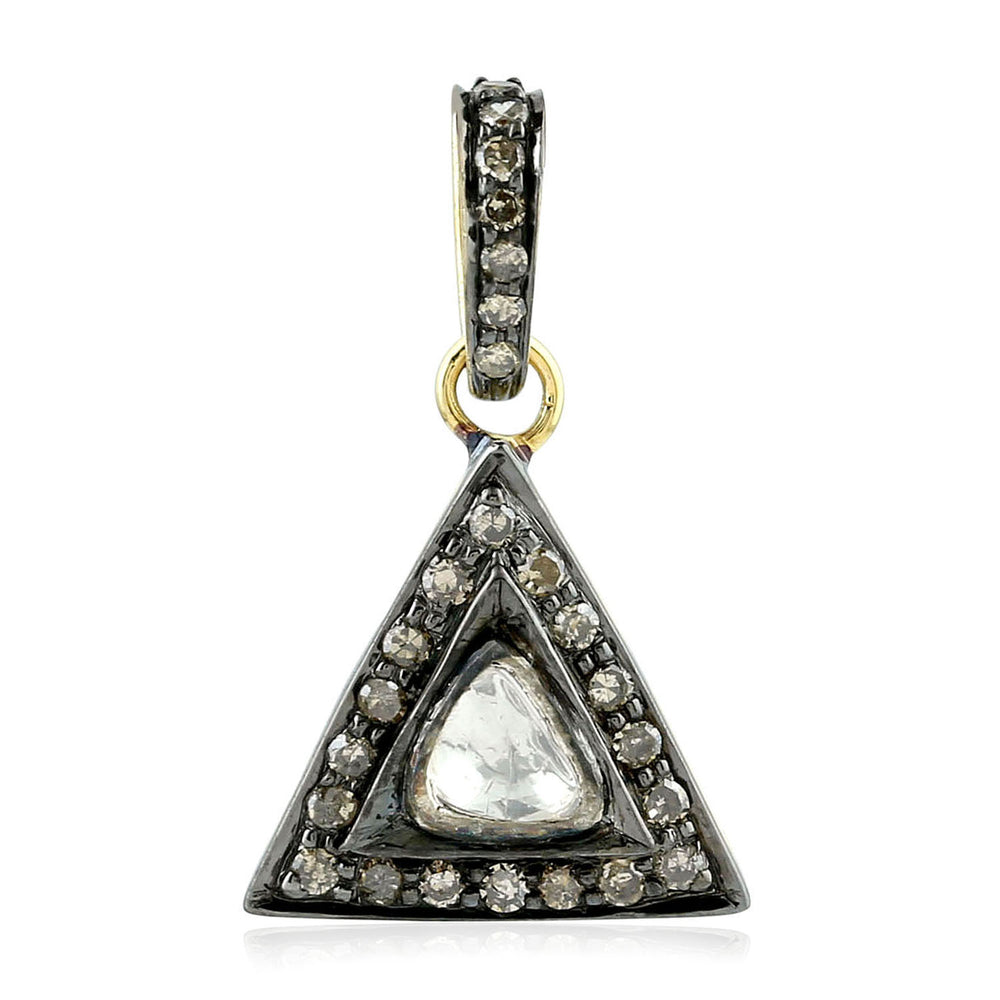 Diamond 14Kt Gold Triangle Shape Charm Pendant 925 Sterling Silver Jewelry Gift