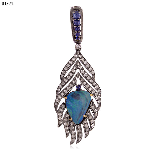 Opal Sapphire 18kt Gold 925 Sterling Silver Diamond Pendant Women Jewelry
